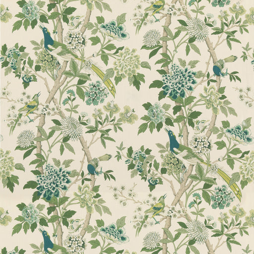 G P & J BAKER - HYDRANGEA BIRD (ARCHIVE)- GREEN - Fabric by the Yard GREEN