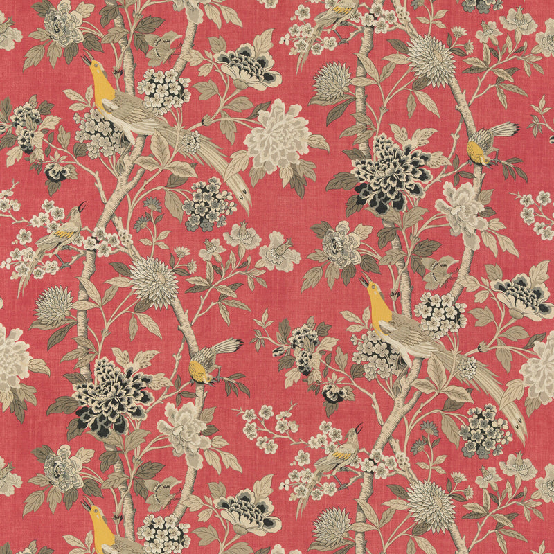 G P & J BAKER - HYDRANGEA BIRD (ARCHIVE)- OLD ROSE - Fabric by the Yard OLD ROSE