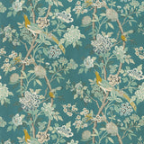 G P & J BAKER - HYDRANGEA BIRD (ARCHIVE)- TEAL - Fabric by the Yard