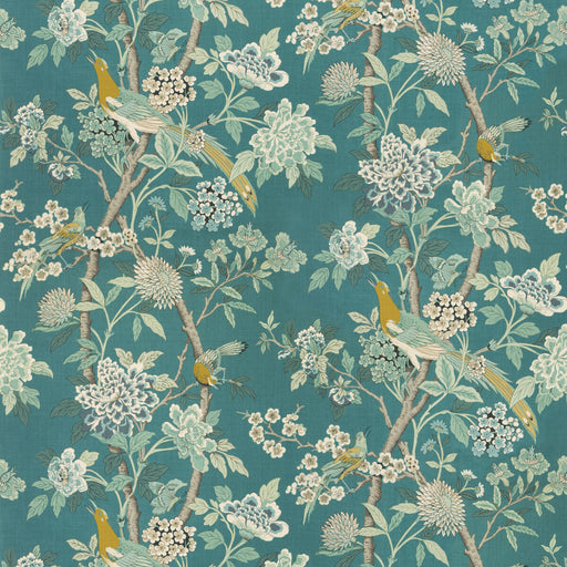 G P & J BAKER - HYDRANGEA BIRD (ARCHIVE)- TEAL - Fabric by the Yard TEAL