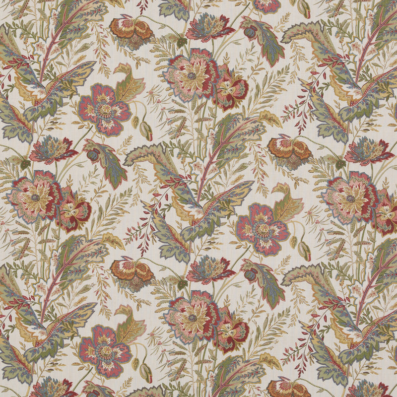 G P & J BAKER - INDIENNE FLOWER- EMERALD/RED - Fabric by the Yard EMERALD/RED