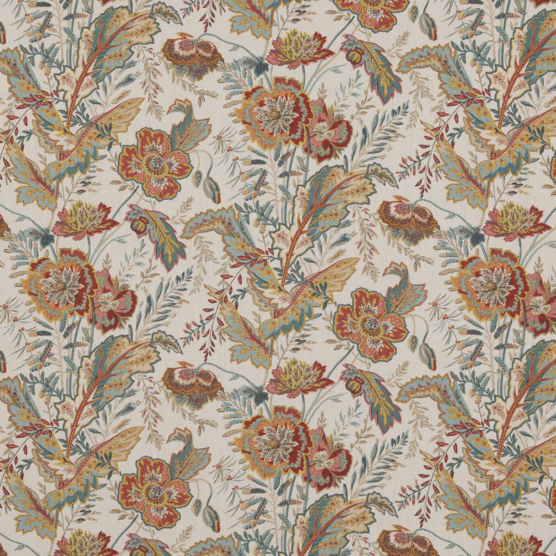 G P & J BAKER - INDIENNE FLOWER- RED/TEAL - Fabric by the Yard RED/TEAL