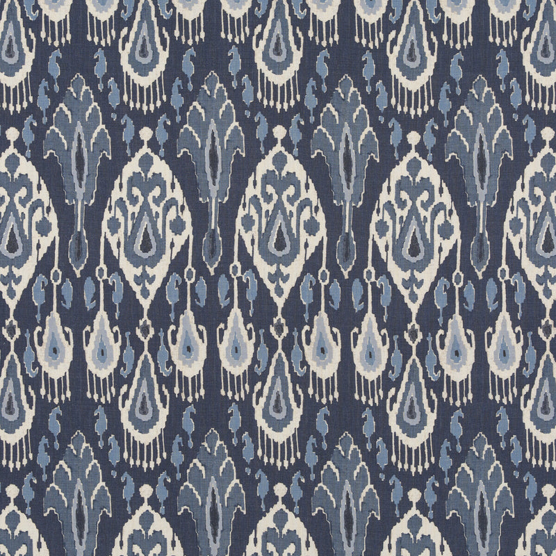 G P & J BAKER - IKAT BOKHARA LINEN- INDIGO - Fabric by the Yard INDIGO