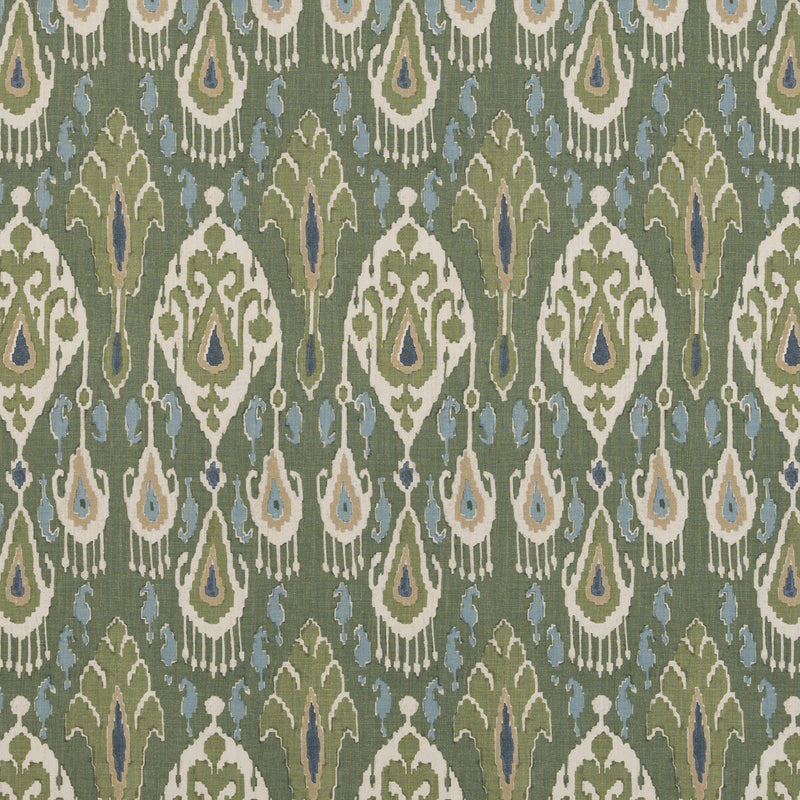 G P & J BAKER - IKAT BOKHARA LINEN- EMERALD - Fabric by the Yard EMERALD