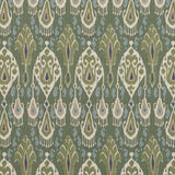 G P & J BAKER - IKAT BOKHARA LINEN- EMERALD - Fabric by the Yard