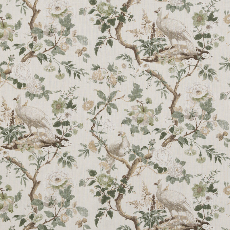 G P & J BAKER - BROUGHTON ROSE- GREEN - Fabric by the Yard GREEN