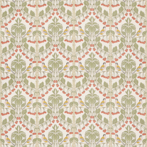 G P & J BAKER - BIRDS & CHERRIES COTTON- RED/GREEN - Fabric by the Yard RED/GREEN