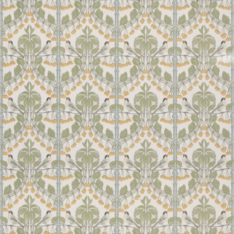 G P & J BAKER - BIRDS & CHERRIES COTTON- AQUA - Fabric by the Yard AQUA