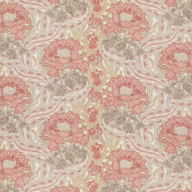 G P & J BAKER - BRANTWOOD COTTON- CORAL/SAND - Fabric by the Yard CORAL/SAND