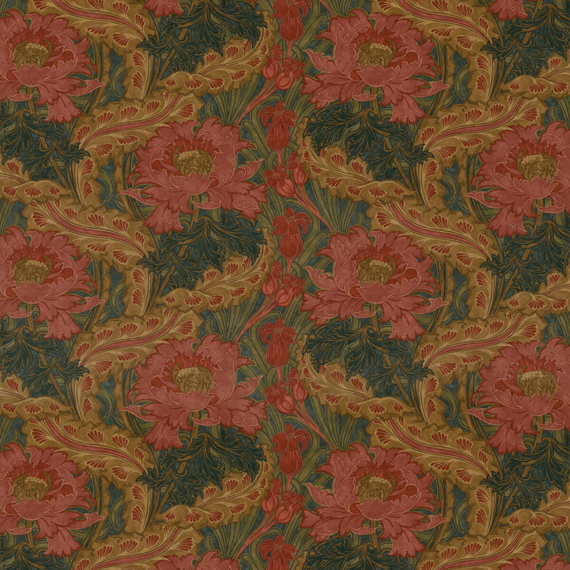 G P & J BAKER - BRANTWOOD VELVET- ROSE/GREEN - Fabric by the Yard ROSE/GREEN