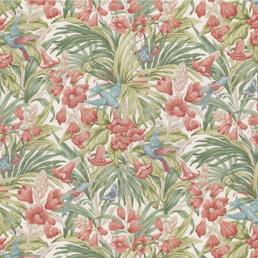 G P & J BAKER - TRUMPET FLOWERS COTTON- RED/GREEN - Fabric by the Yard RED/GREEN
