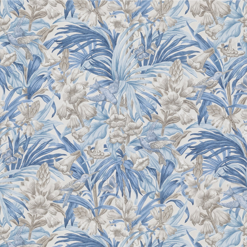 G P & J BAKER - TRUMPET FLOWERS COTTON- BLUE - Fabric by the Yard BLUE