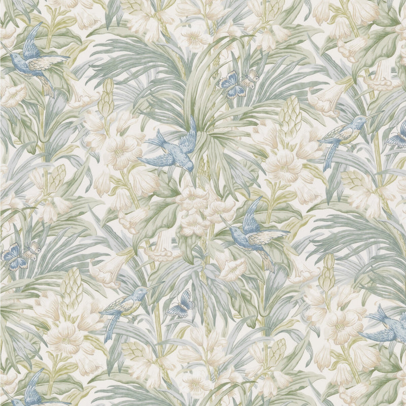 G P & J BAKER - TRUMPET FLOWERS COTTON- BLUE/GREEN - Fabric by the Yard BLUE/GREEN