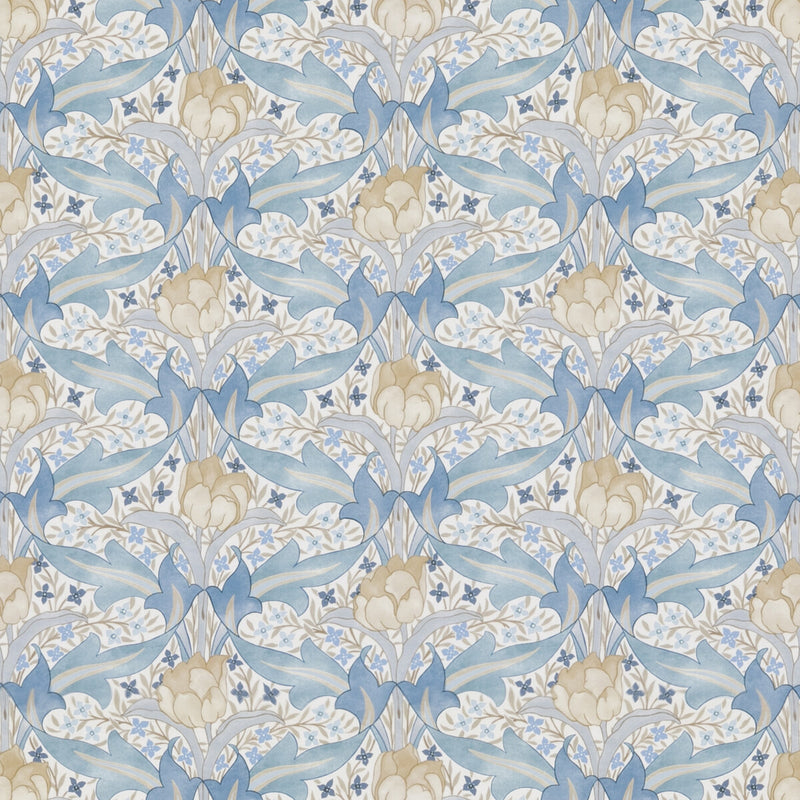 G P & J BAKER - TULIP & JASMINE COTTON- BLUE - Fabric by the Yard BLUE