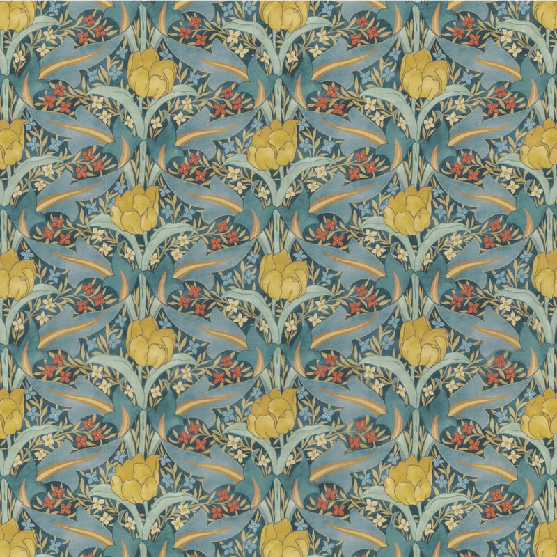 G P & J BAKER - TULIP & JASMINE COTTON- TEAL - Fabric by the Yard TEAL