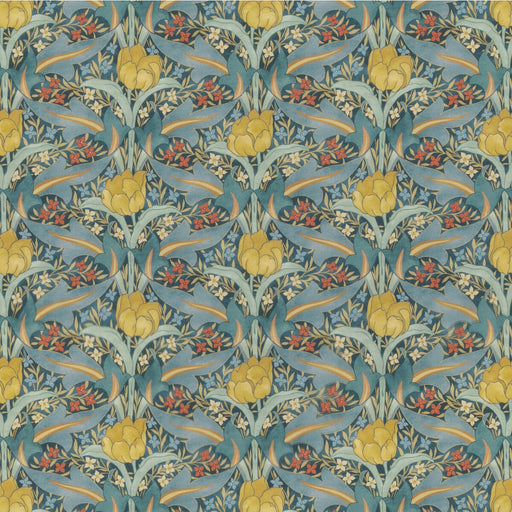 G P & J BAKER - TULIP & JASMINE COTTON- TEAL - Fabric by the Yard TEAL