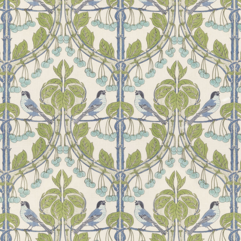 G P & J BAKER - BIRDS & CHERRIES- GREEN/BLUE - Fabric by the Yard GREEN/BLUE