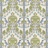 G P & J BAKER - BIRDS & CHERRIES- GREEN/BLUE - Fabric by the Yard