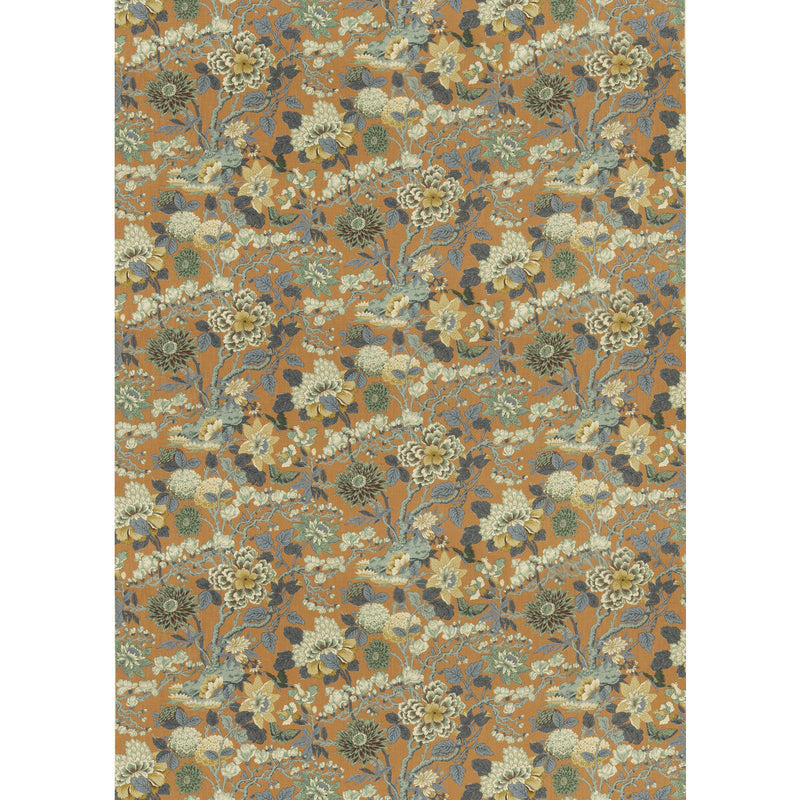 G P & J BAKER - LITTLE MAGNOLIA- TEAL/ORANGE - Fabric by the Yard TEAL/ORANGE