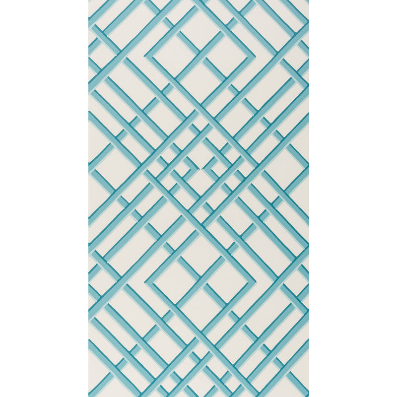 BRUNSCHWIG & FILS - TREILLAGE SIDEWALL- AQUA - Wallcovering by the Roll AQUA