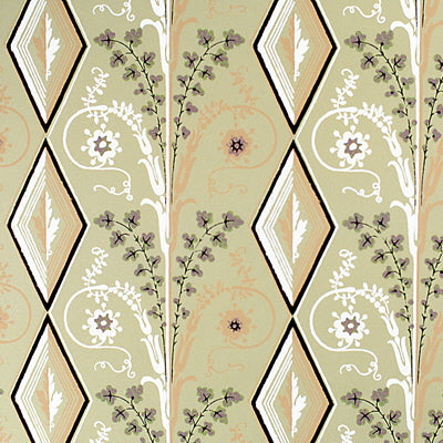 BRUNSCHWIG & FILS - GALLIER DIAMOND- BROWN AND GREEN ON BEIGE - Wallcovering by the Roll - BR-69004_M84