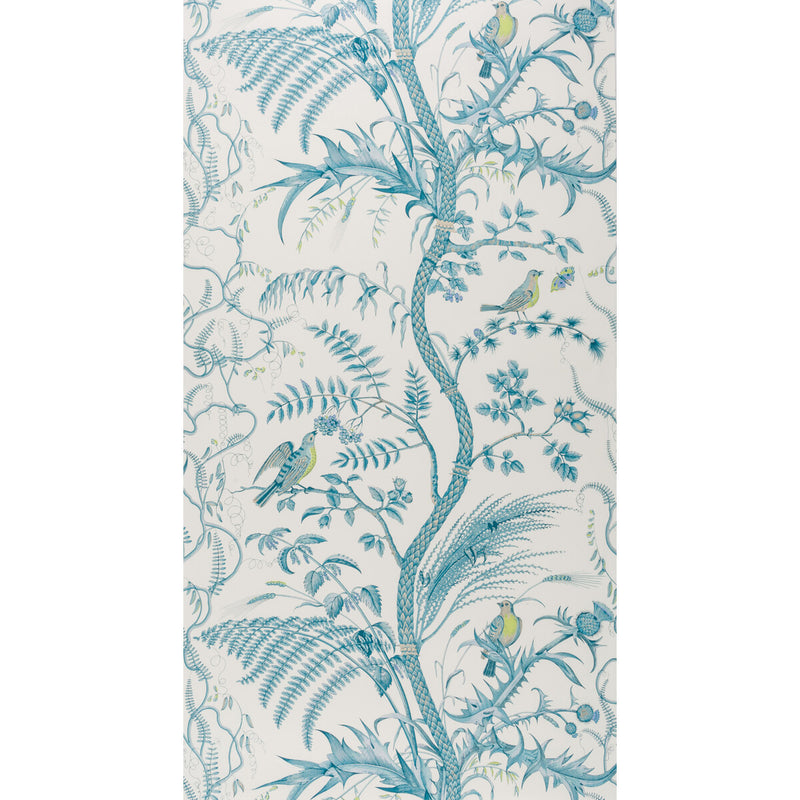 BRUNSCHWIG & FILS - BIRD AND THISTLE- AQUA - Wallcovering by the Roll AQUA