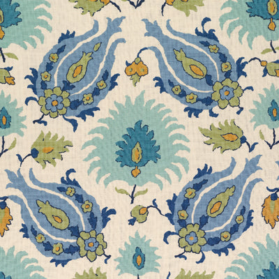 BRUNSCHWIG & FILS - KASHMIRI LINEN PRINT- PERIDOT/AQUAMARINE - Fabric by the Yard - BR-700020_421