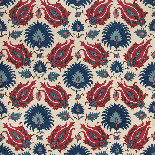 BRUNSCHWIG & FILS - KASHMIRI LINEN PRINT- NAVY/BERRY - Fabric by the Yard NAVY/BERRY