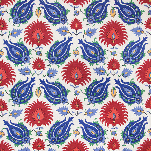 BRUNSCHWIG & FILS - KASHMIRI LINEN PRINT- BLUE/RED - Fabric by the Yard BLUE/RED