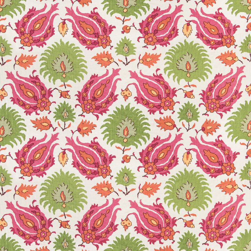 BRUNSCHWIG & FILS - KASHMIRI LINEN PRINT- PINK/GREEN - Fabric by the Yard PINK/GREEN