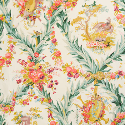 BRUNSCHWIG & FILS - FONTAINEBLEAU GLAZED CHINTZ- RED GREEN AND GOLD ON CREAM - Fabric by the Yard - BR-70348_0