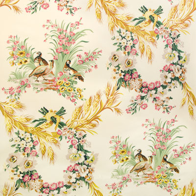 BRUNSCHWIG & FILS - LES PERDRIX GLAZED CHINTZ- RED BLUE-GREEN CREAM - Fabric by the Yard - BR-70353_0