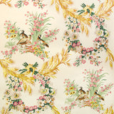 BRUNSCHWIG & FILS - LES PERDRIX GLAZED CHINTZ- RED BLUE-GREEN CREAM - Fabric by the Yard