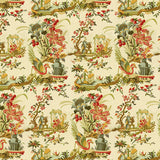 BRUNSCHWIG & FILS - LE LAC LINEN PRINT- TEAL AND MELON ON CREAM - Fabric by the Yard