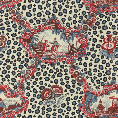 BRUNSCHWIG & FILS - CHINESE LEOPARD TOILE- SHADES OF RED & BLUE - Fabric by the Yard - BR-79227_01
