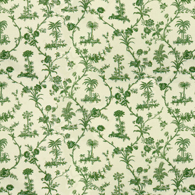 BRUNSCHWIG & FILS - WEST INDIES TOILE COTTON PRINT- GREEN ON WHITE - Fabric by the Yard - BR-79250_435