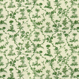BRUNSCHWIG & FILS - WEST INDIES TOILE COTTON PRINT- GREEN ON WHITE - Fabric by the Yard