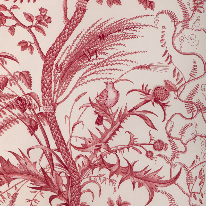 BRUNSCHWIG & FILS - BIRD AND THISTLE COTTON PRINT- RED - Fabric by the Yard RED
