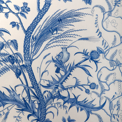 BRUNSCHWIG & FILS - BIRD AND THISTLE COTTON PRINT- BLUE - Fabric by the Yard BLUE