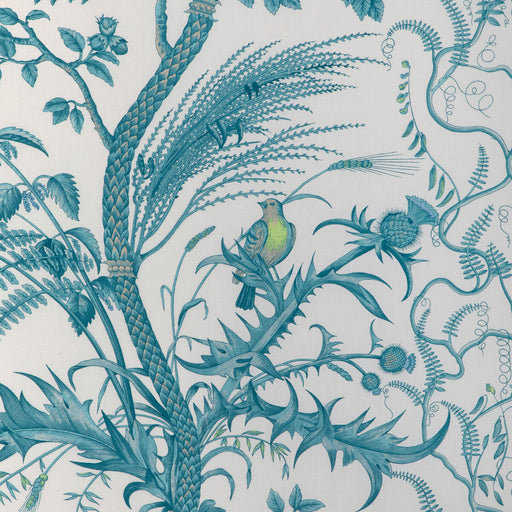 BRUNSCHWIG & FILS - BIRD AND THISTLE COTTON PRINT- AQUA - Fabric by the Yard AQUA
