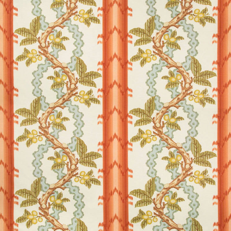 BRUNSCHWIG & FILS - JOSSELIN COTTON AND LINEN PRINT- SPICE/CELADON - Fabric by the Yard SPICE/CELADON