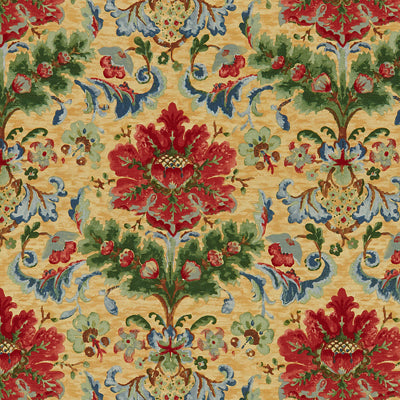 BRUNSCHWIG & FILS - WINDSOR DAMASK COTTON & LINEN PRINT- RED ON TOPAZ - Fabric by the Yard - BR-79574_335