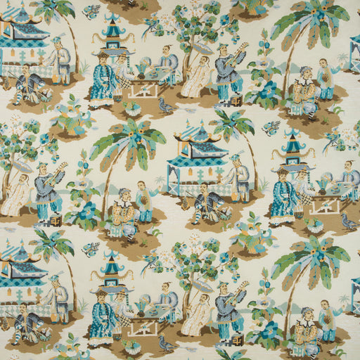 BRUNSCHWIG & FILS - XIAN LINEN & COTTON PRINT- SEAFOAM/SAND - Fabric by the Yard SEAFOAM/SAND