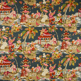 BRUNSCHWIG & FILS - XIAN LINEN & COTTON PRINT- GREY/PINK - Fabric by the Yard