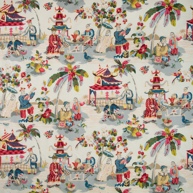 BRUNSCHWIG & FILS - XIAN LINEN & COTTON PRINT- PRUSSIAN/RED - Fabric by the Yard PRUSSIAN/RED