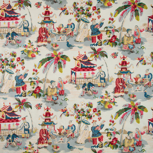 BRUNSCHWIG & FILS - XIAN LINEN & COTTON PRINT- PRUSSIAN/RED - Fabric by the Yard PRUSSIAN/RED