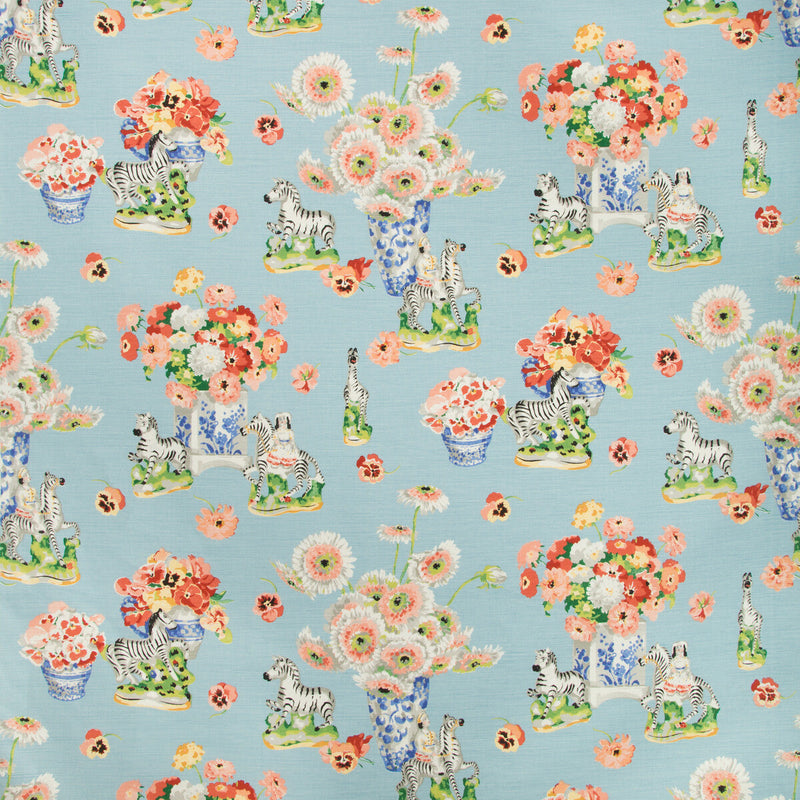 BRUNSCHWIG & FILS - GILLIAN S ZEBRAS LINEN & COTTON PRINT- SKY - Fabric by the Yard SKY