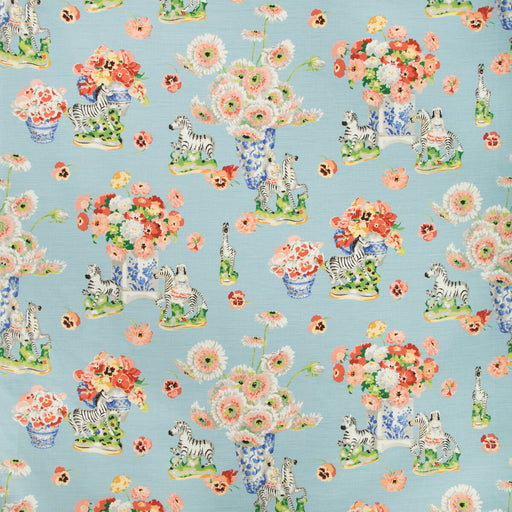 BRUNSCHWIG & FILS - GILLIAN S ZEBRAS LINEN & COTTON PRINT- SKY - Fabric by the Yard SKY