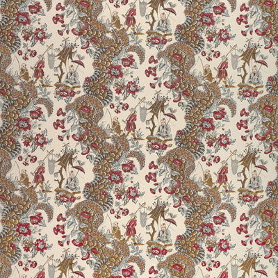 BRUNSCHWIG & FILS - LES PECHEURS COTTON PRINT C- RIMSON WITH BLUE - Fabric by the Yard - BR-79657_222