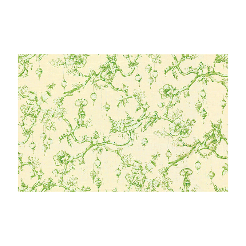 BRUNSCHWIG & FILS - FESTIVAL OF LANTERNS LINEN PRINT- GREEN - Fabric by the Yard GREEN